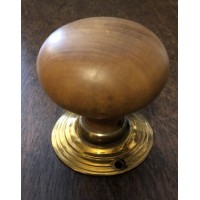 Bun Door Knob - Extra Large - Oak - Brass Collar & Rose - Mortice & Rim